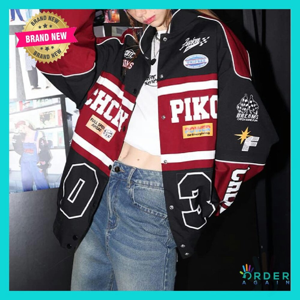 Varsity Bomber Jacket Patchwork Long Sleeve Y2K V… - image 3